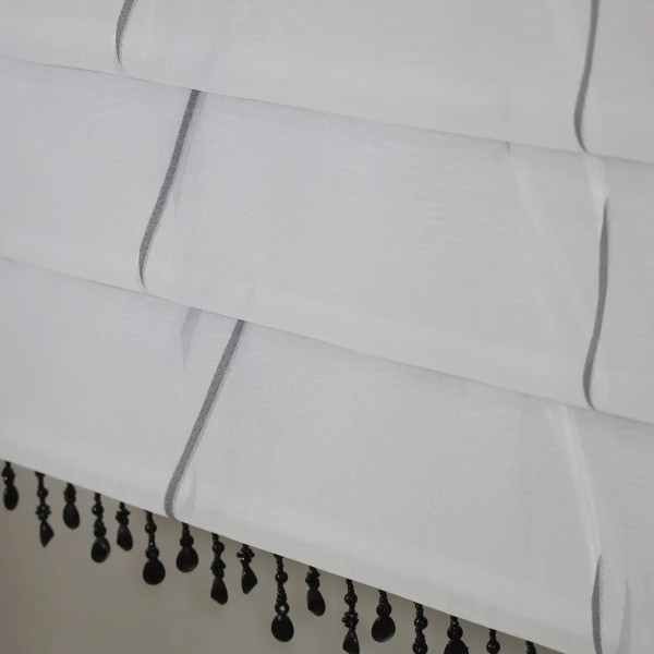 Firana panelowa biało-szara z koralikami 374 – Firany – zdjęcie 3