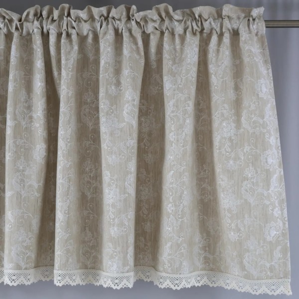 Lambrekin dekoracyjny beżowy z koronkowym wykończeniem 378 – Firany – zdjęcie 1