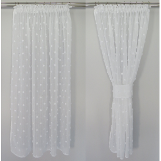 Biała zasłona z pomponikami – naturalny wygląd 170 – Zasłony – zdjęcie 2