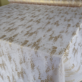 Tkanina obrusowa plamoodporna biało złota marmurek 203 – Na metry – zdjęcie 2