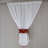 Firana cukierek biała z bordową lamówką Święta 223 – Firany – zdjęcie 1