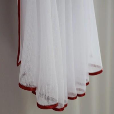 Firana cukierek biała z bordową lamówką Święta 223 – Firany – zdjęcie 2