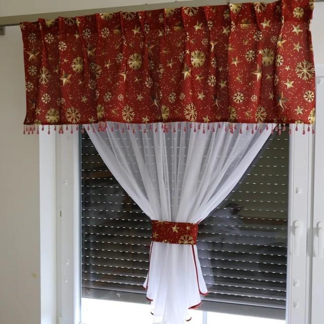 Firana cukierek biała z bordową lamówką Święta 223 – Firany – zdjęcie 5