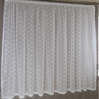 Firana biała prosta z pomponikami 225 – Firany – zdjęcie 1