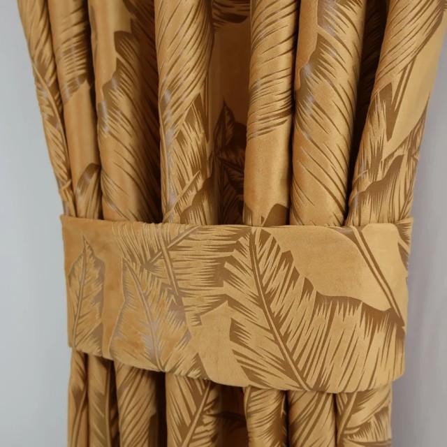 Zasłona w liście musztardowa – tkanina botaniczna 250 – Zasłony – zdjęcie 2