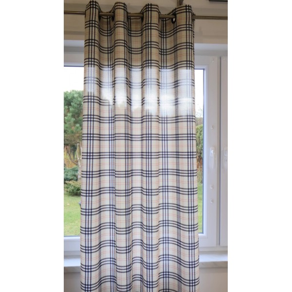Beżowa zasłona w kratę angielską 260 – Zasłony – zdjęcie 3