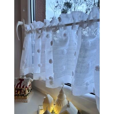 Firana zazdrostka z pomponikami biała 180 – Do kuchni – zdjęcie 2