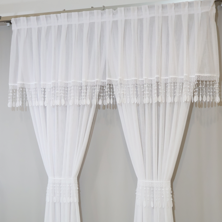 Firana komplet na okno tarasowe balkon biały z gipiurą 271 – Firany – zdjęcie 1