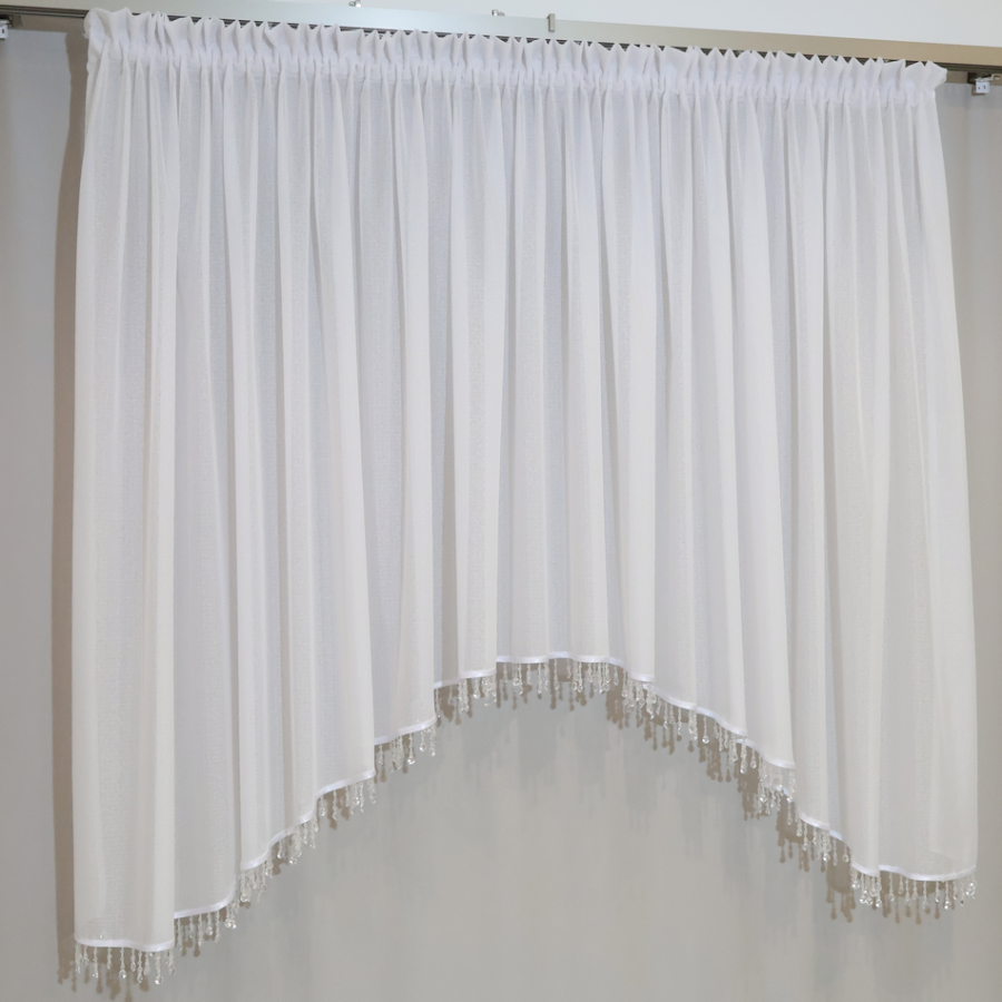 Firana klasyczna wycięta w łuk z koralikami woal sable 272 – Firany – zdjęcie 1