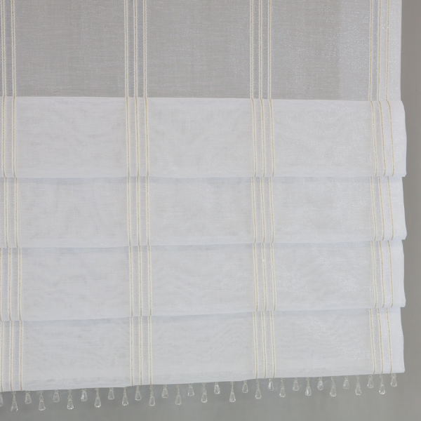 Firana panelowa z koralikami biała pionowe złote paseczki 281 – Firany – zdjęcie 1