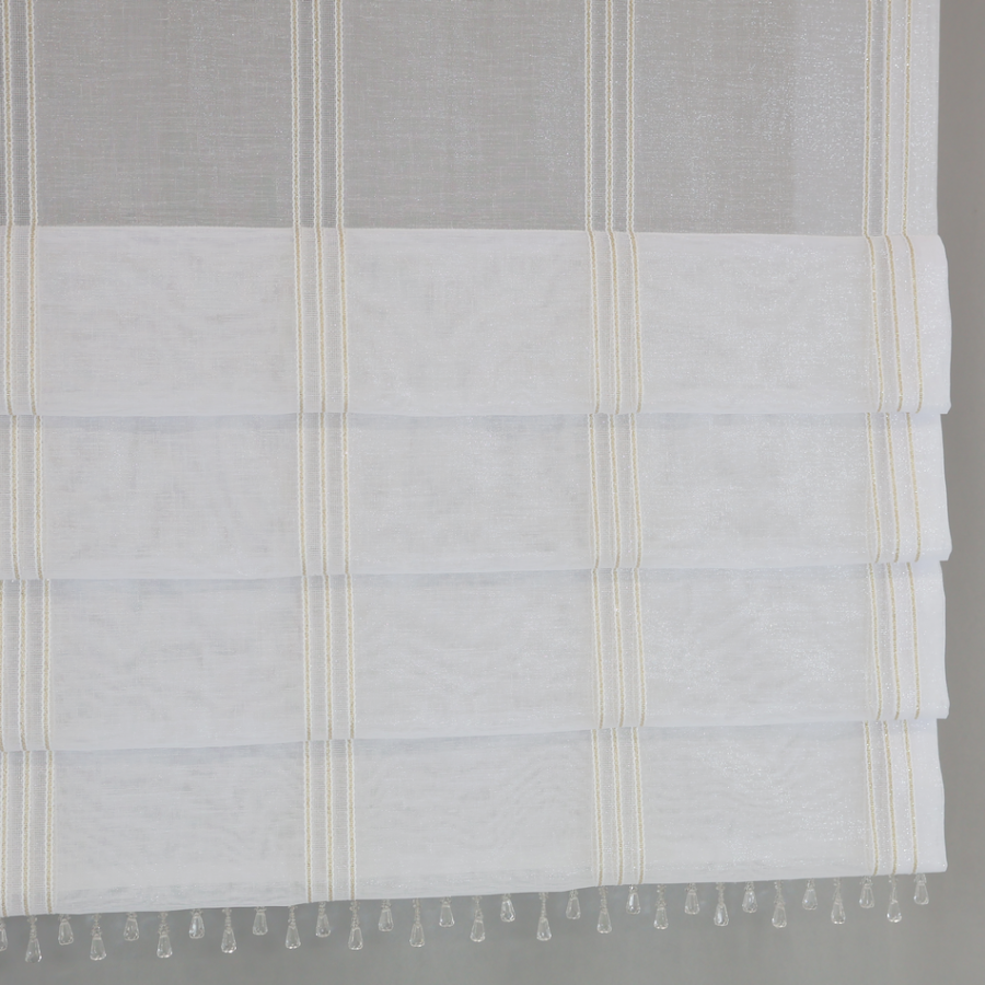 Firana panelowa z koralikami biała pionowe złote paseczki 281 – Firany – zdjęcie 1