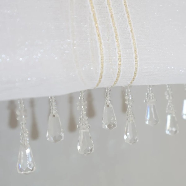 Firana panelowa z koralikami biała pionowe złote paseczki 281 – Firany – zdjęcie 2