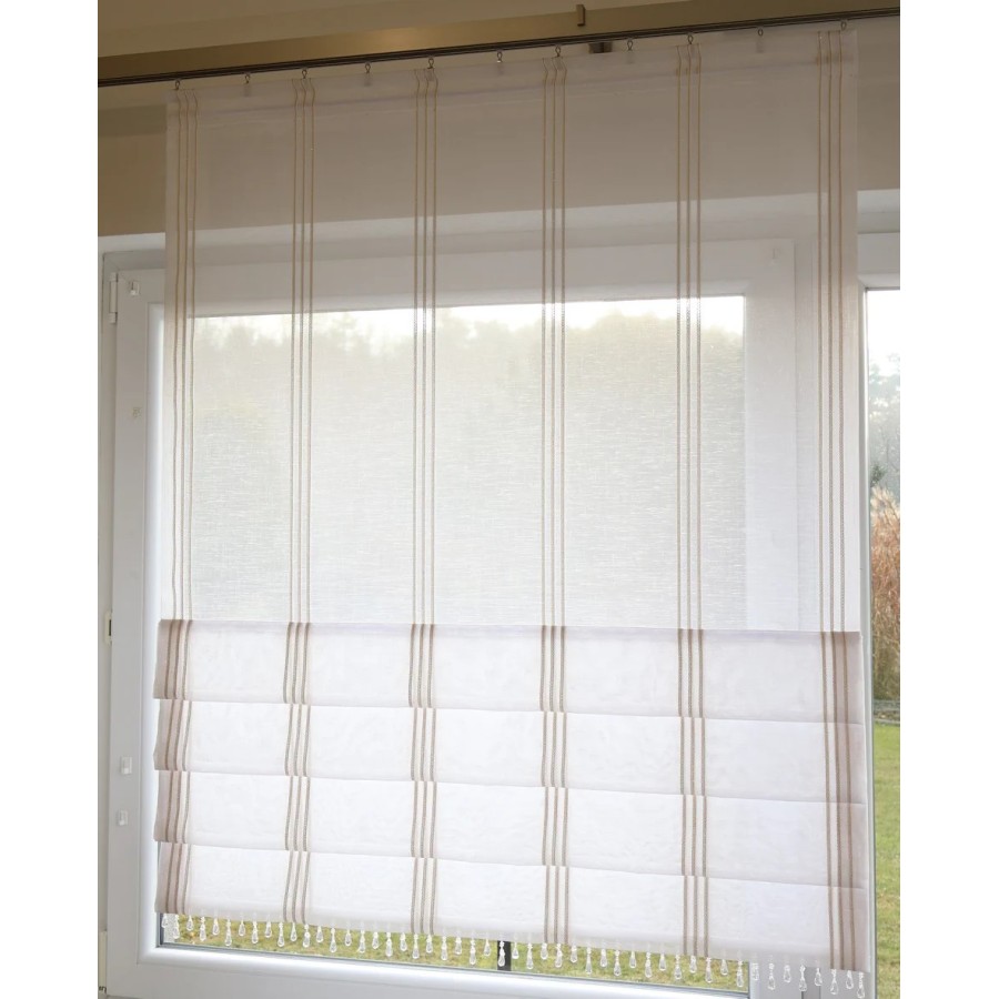 Firana panelowa z koralikami biała pionowe złote paseczki 281 – Firany – zdjęcie 3