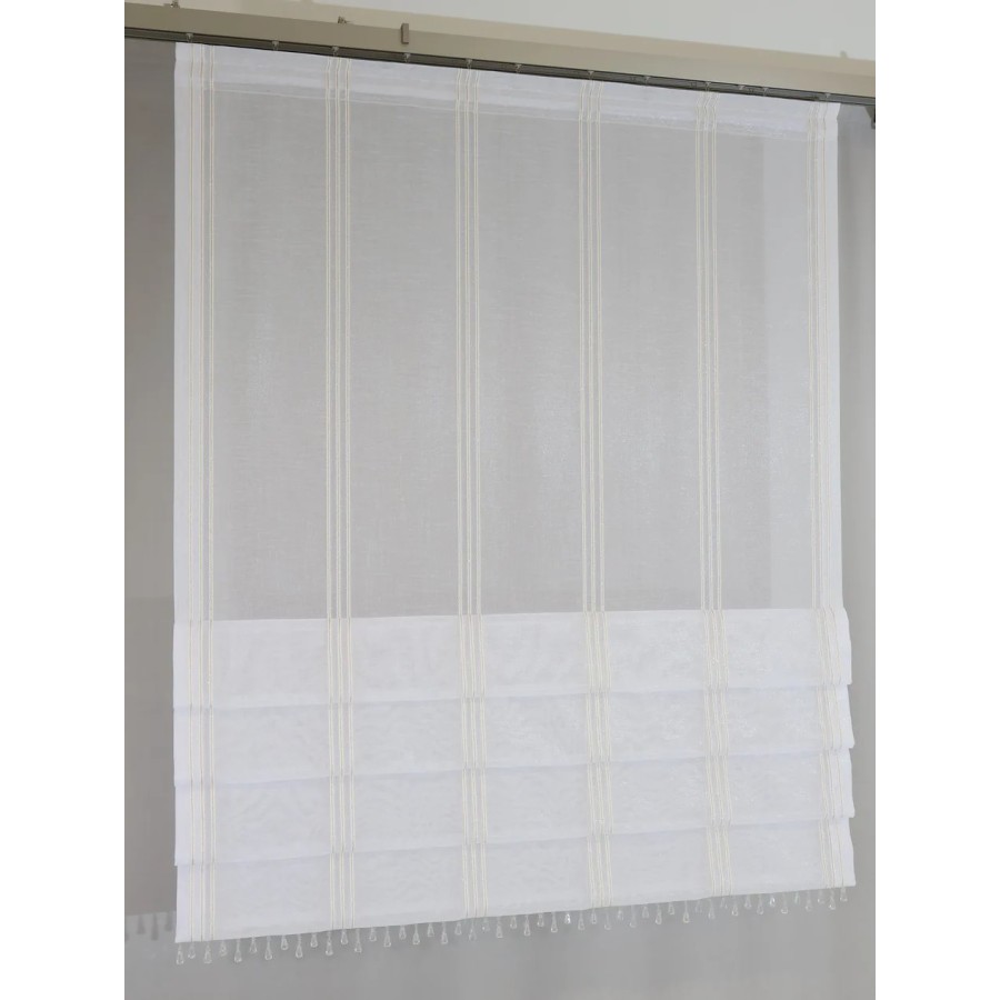 Firana panelowa z koralikami biała pionowe złote paseczki 281 – Firany – zdjęcie 4