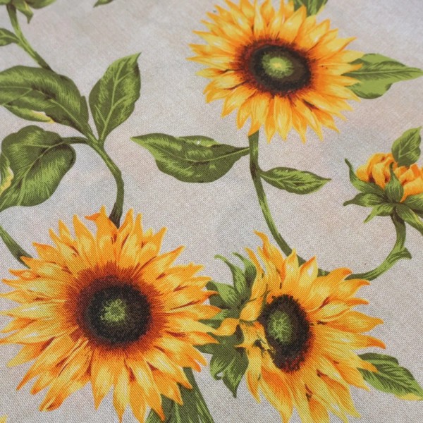 Tkanina dekoracyjna beżowa żółte słoneczniki 302 – Na metry – zdjęcie 1