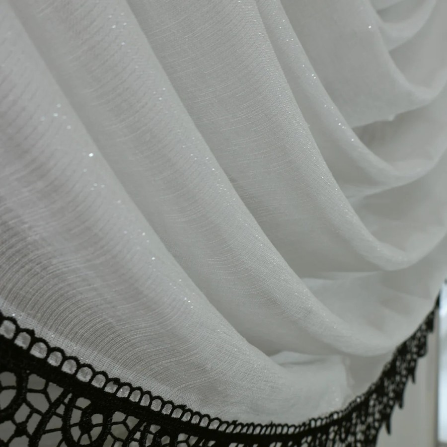 Firana woda z czarną gipiurą śmietankowy 098 – Firany – zdjęcie 4