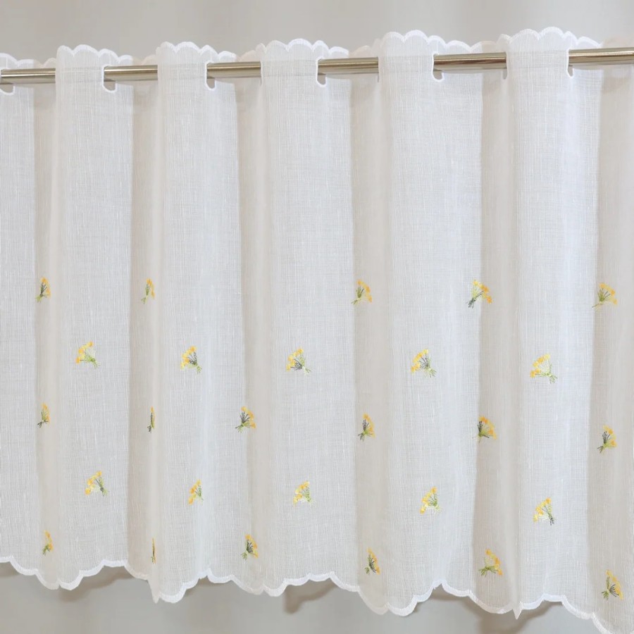 Firana do kuchni zazdrostka z haftem kwiatuszki żółte 002 – Do kuchni – zdjęcie 4