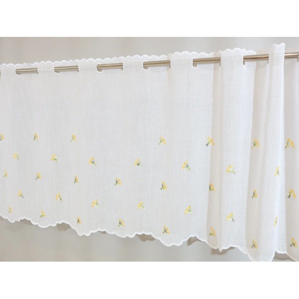 Firana do kuchni zazdrostka z haftem kwiatuszki żółte 002 – Do kuchni – zdjęcie 5