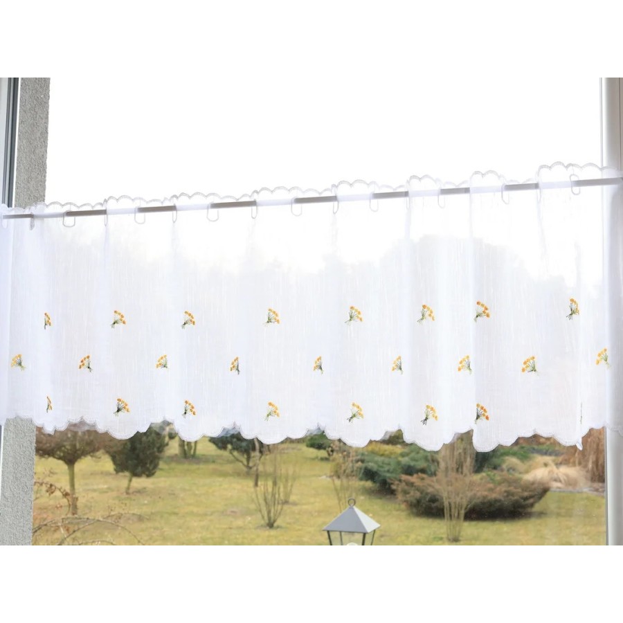 Firana do kuchni zazdrostka z haftem kwiatuszki żółte 002 – Do kuchni – zdjęcie 6