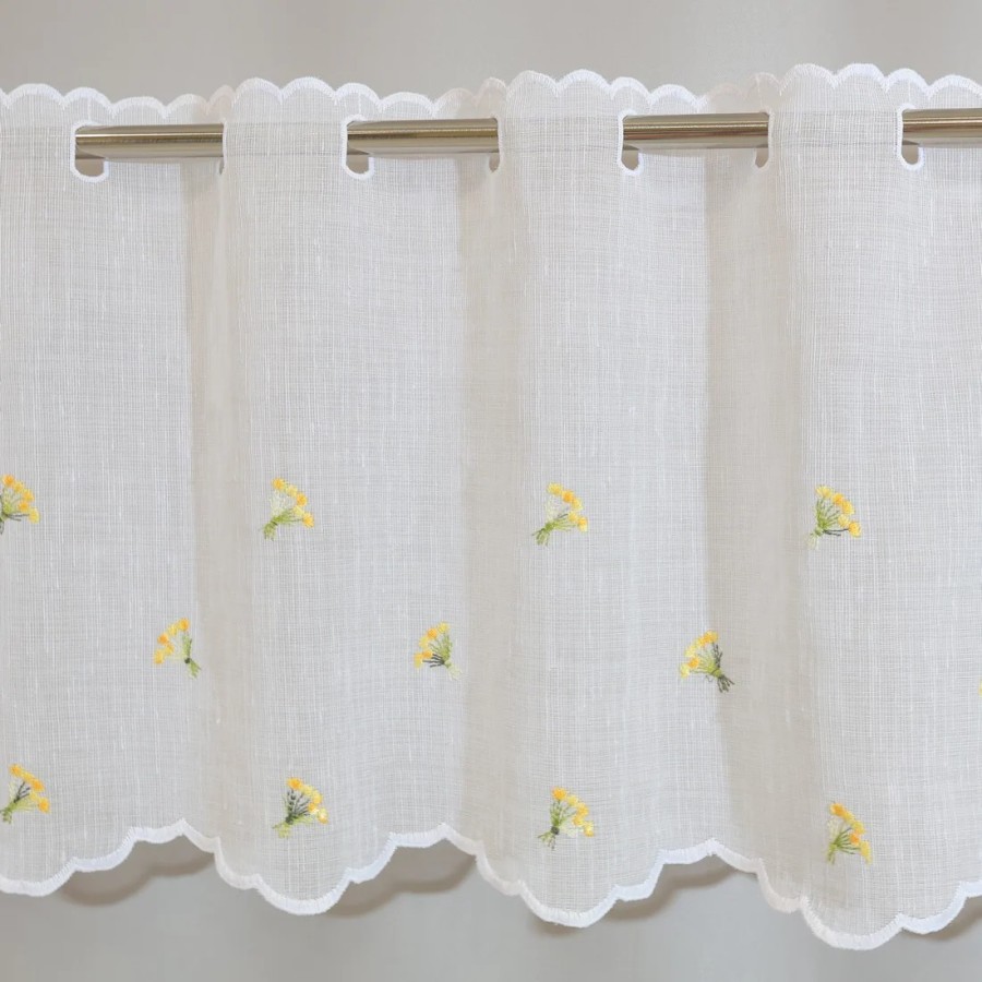 Firana do kuchni zazdrostka z haftem kwiatuszki żółte 002 – Do kuchni – zdjęcie 1