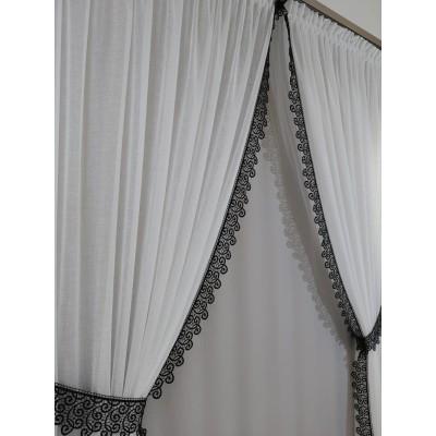 Firana śmietankowa upinana na boki z czarną gipiurą 064 – Firany – zdjęcie 5