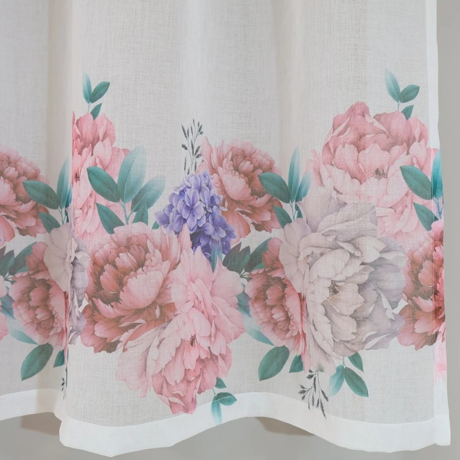 Firana w kwiaty kolorowa biały podkład PEONI 152 – Firany – zdjęcie 1
