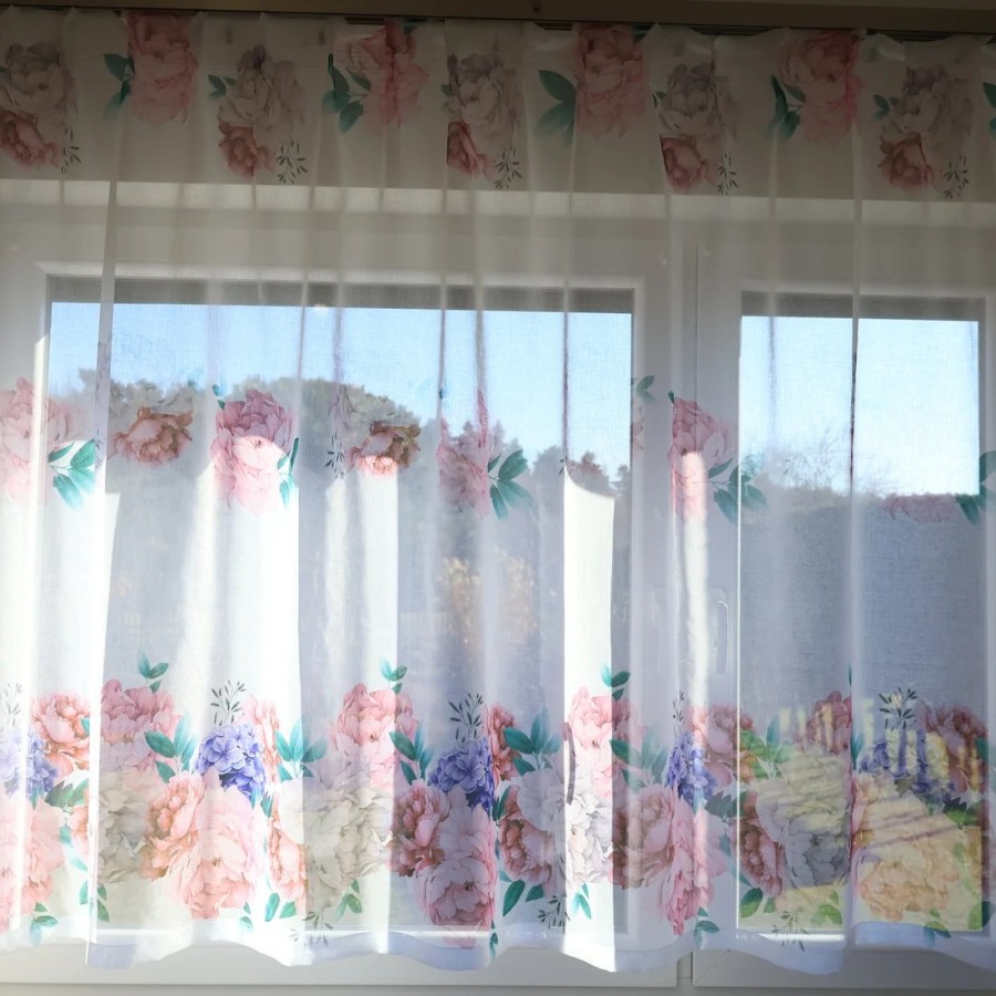 Firana w kwiaty kolorowa biały podkład PEONI 152 – Firany – zdjęcie 3