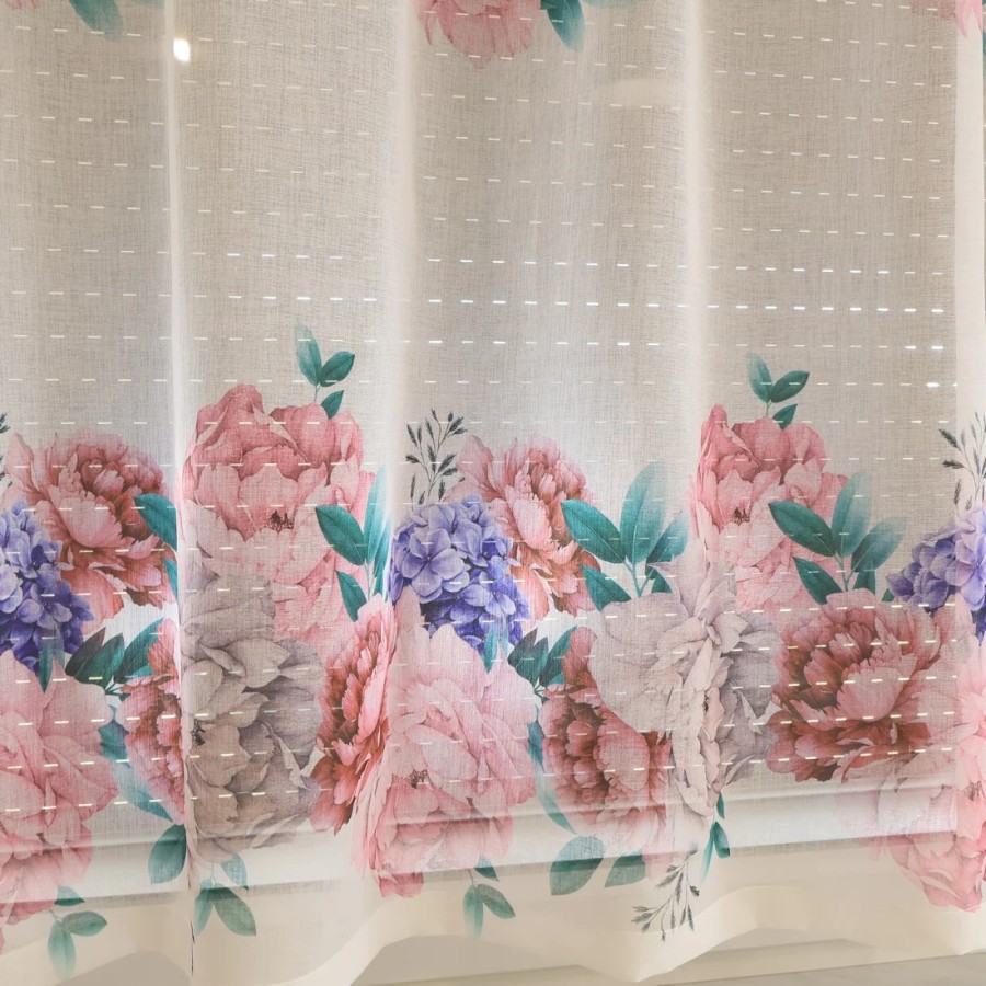 Firana w kwiaty kolorowa biały podkład PEONI 152 – Firany – zdjęcie 4