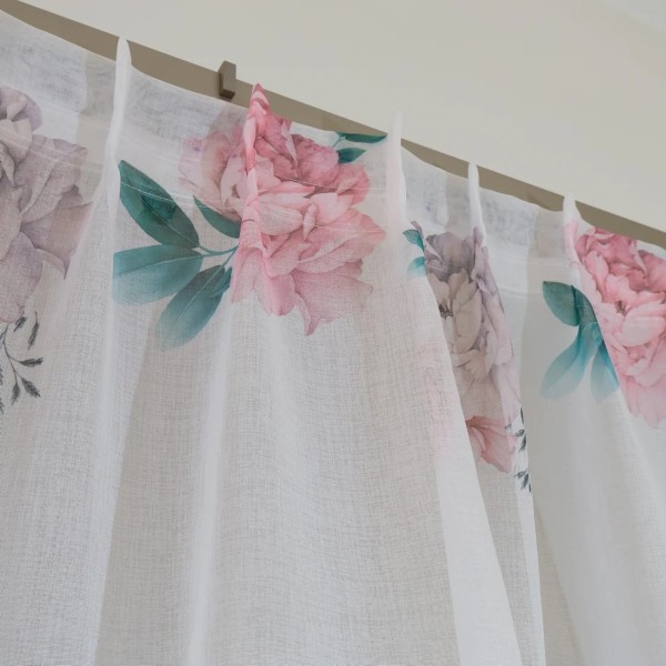 Firana w kwiaty kolorowa biały podkład PEONI 152 – Firany – zdjęcie 5