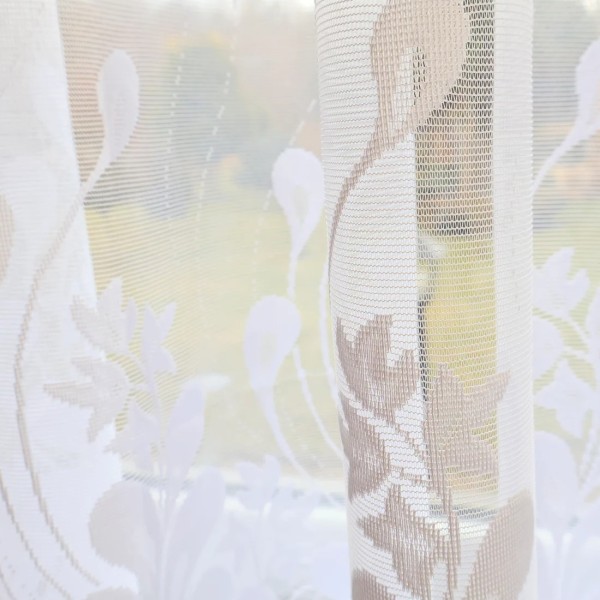 Prosta biała firana żakardowa wzór roślinny 065 – Firany – zdjęcie 2