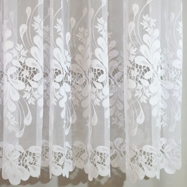 Prosta biała firana żakardowa wzór roślinny 065 – Firany – zdjęcie 1