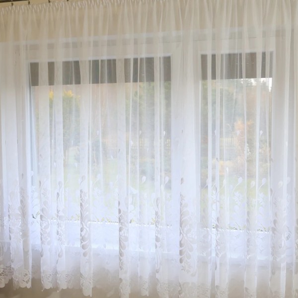 Prosta biała firana żakardowa wzór roślinny 065 – Firany – zdjęcie 3