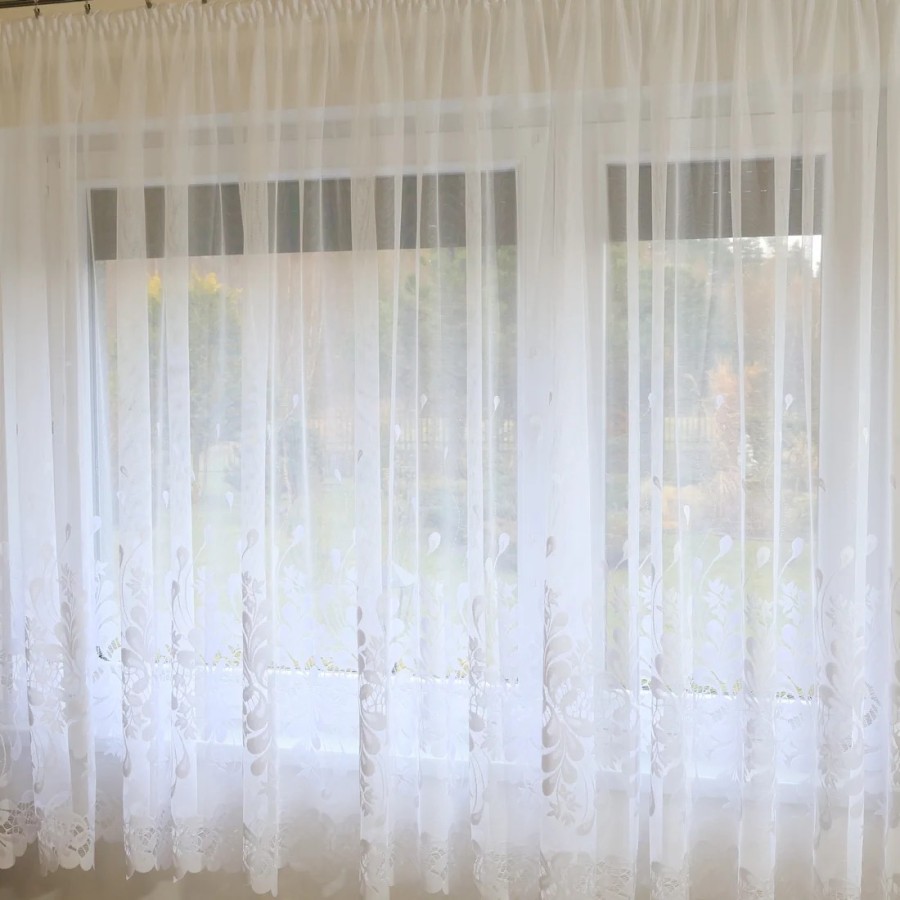 Prosta biała firana żakardowa wzór roślinny 065 – Firany – zdjęcie 3