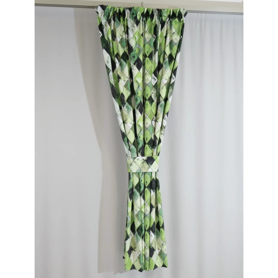 Zasłona zielona w romby – efekt zamszu, nowoczesny wzór 308 – Zasłony – zdjęcie 2