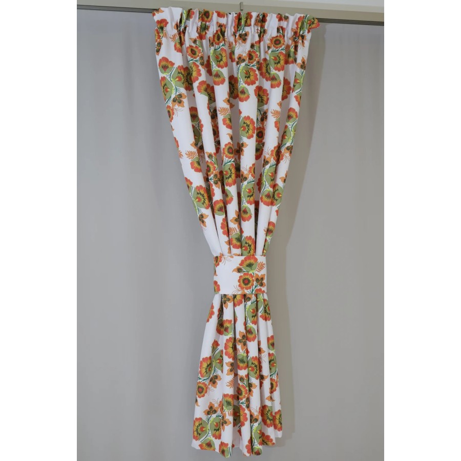 Zasłona w stylu ludowym – kolorowe kwiaty folk na jasnym tle 313 – Zasłony – zdjęcie 4