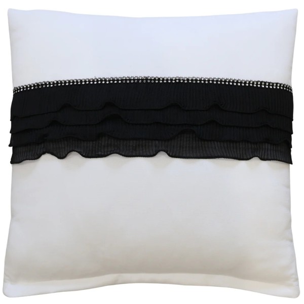 Poszewka na poduszkę z czarna falbanką cyrkonie biały 335 – Dodatki – zdjęcie 1