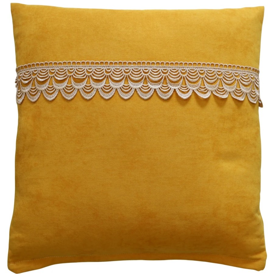 Poszewka na poduszkę z beżową gipiurą musztardowy 333 – Dodatki – zdjęcie 1