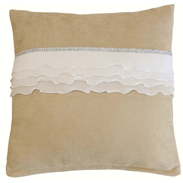 Poszewka na poduszkę z białą falbanką cyrkonie beżowy 336 – Dodatki – zdjęcie 1
