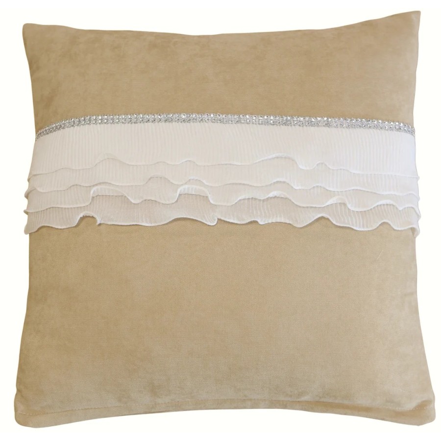 Poszewka na poduszkę z białą falbanką cyrkonie beżowy 336 – Dodatki – zdjęcie 1