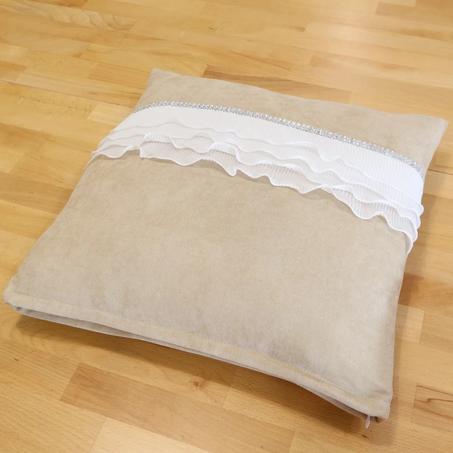 Poszewka na poduszkę z białą falbanką cyrkonie beżowy 336 – Dodatki – zdjęcie 3