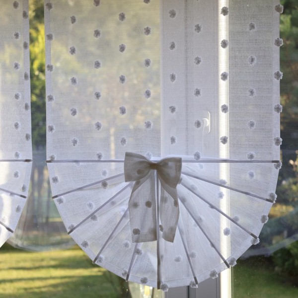 Firana panel wachlarz tkanina bąbelki pomponiki biały 339 – Firany – zdjęcie 7