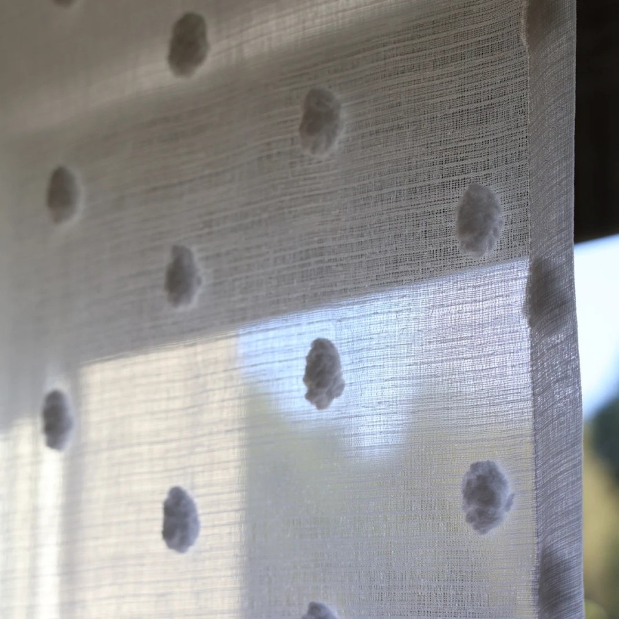 Firana panel wachlarz tkanina bąbelki pomponiki biały 339 – Firany – zdjęcie 4