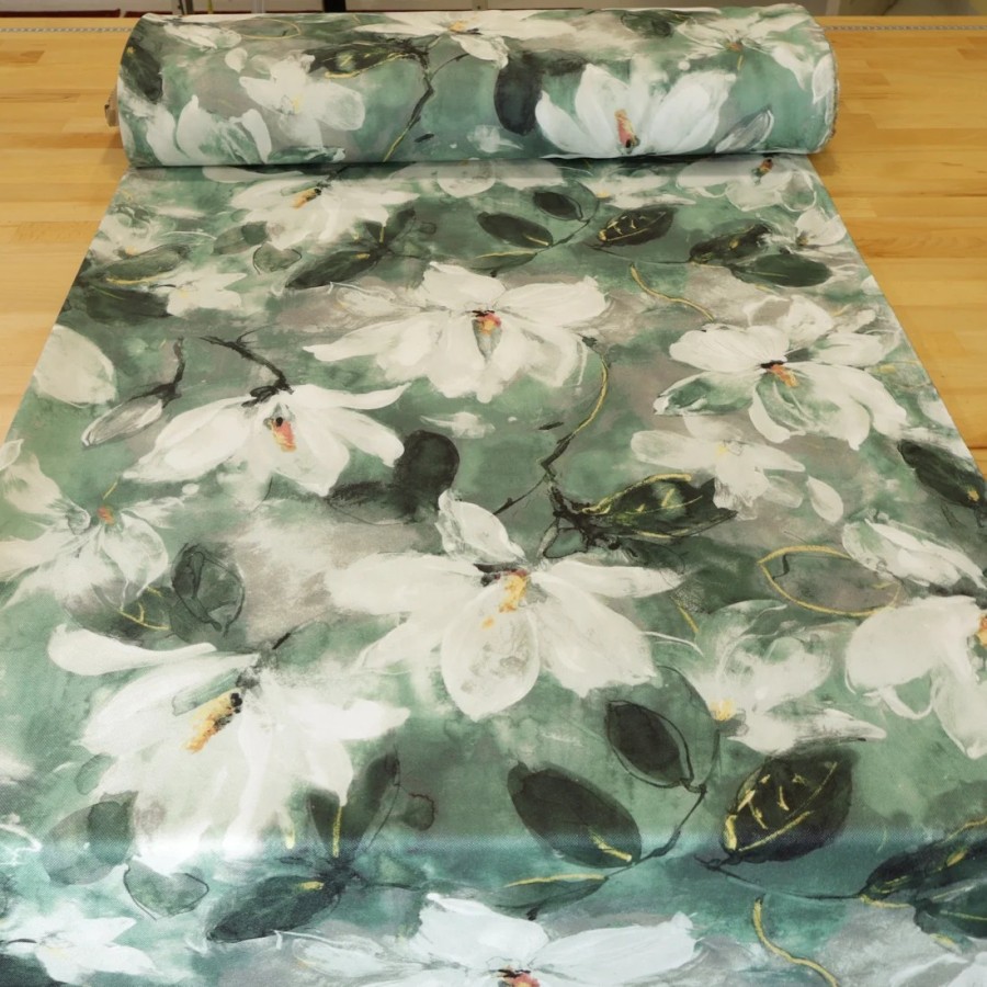 Tkanina dekoracyjna kwiaty odcienie zieleni 340 – Na metry – zdjęcie 2