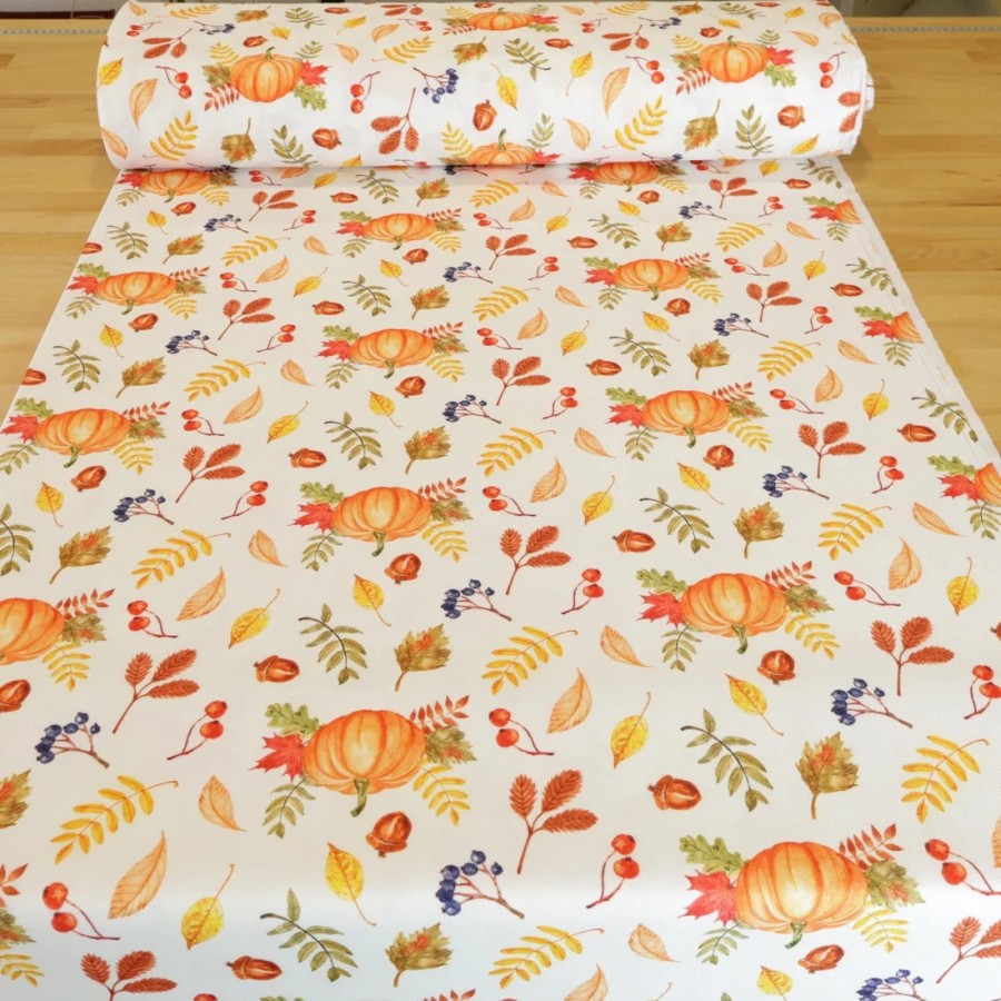 Tkanina dekoracyjna kolory jesieni liście dynie 341 – Na metry – zdjęcie 2