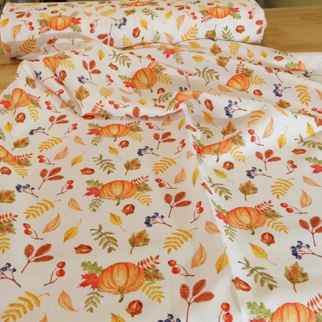 Tkanina dekoracyjna kolory jesieni liście dynie 341 – Na metry – zdjęcie 3