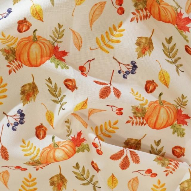 Tkanina dekoracyjna kolory jesieni liście dynie 341 – Na metry – zdjęcie 1