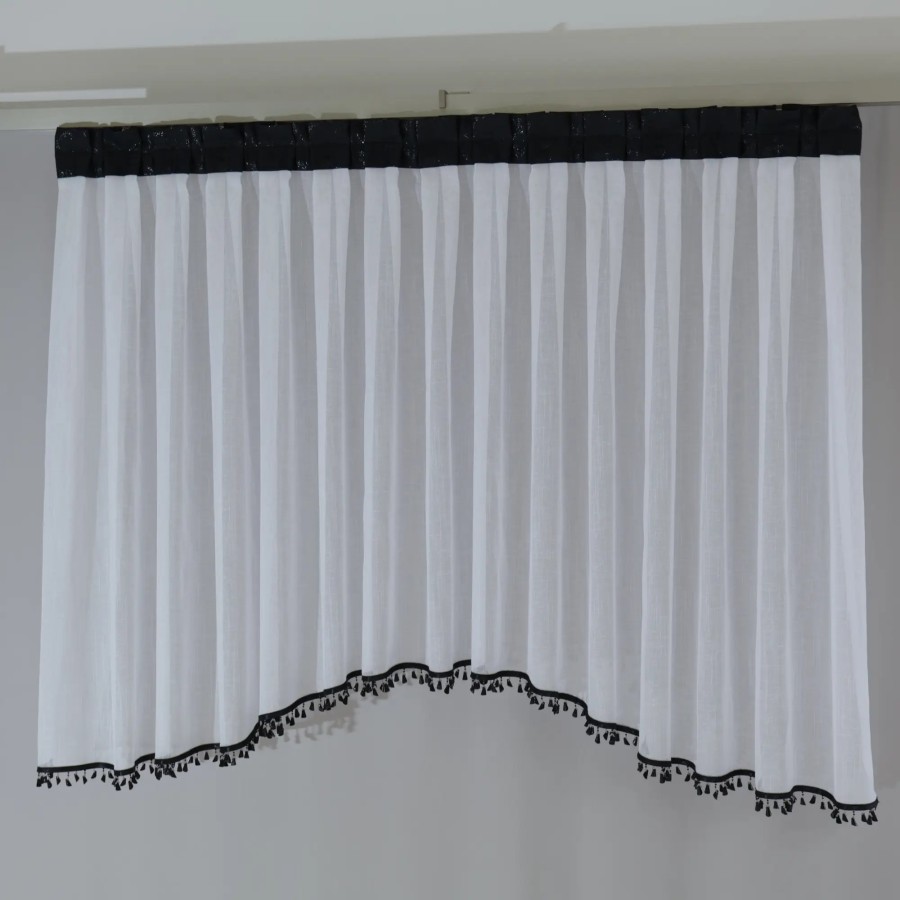 Firana z czarnymi koralikami surówka naturalny wygląd 342 – Firany – zdjęcie 1