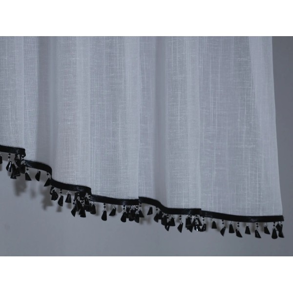 Firana z czarnymi koralikami surówka naturalny wygląd 342 – Firany – zdjęcie 2