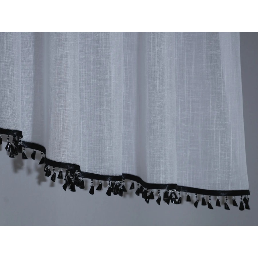 Firana z czarnymi koralikami surówka naturalny wygląd 342 – Firany – zdjęcie 2
