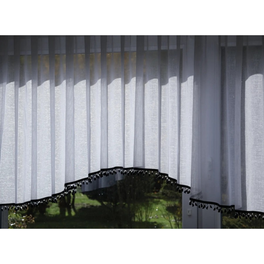 Firana z czarnymi koralikami surówka naturalny wygląd 342 – Firany – zdjęcie 3